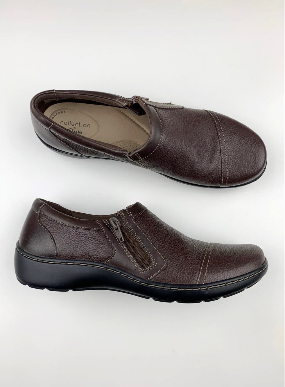 Clarks Cora Giny Loafers Brown Leather Comfort Shoes Women's 9.5 Travel Work